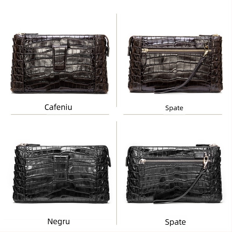 Clutch din piele pentru bărbați – Piele naturală, Prim strat de piele de vită, Capacitate mare, Încap laptop de 8 inci, Rezistent la uzură, Pentru drumuri de afaceri