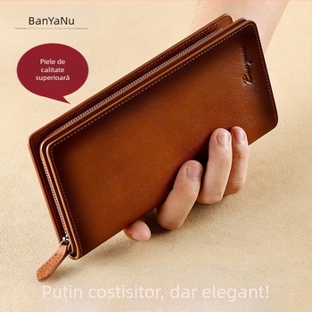 Bananu Portofel masculin din piele – Piele naturală, strat prim, culoare solidă, sloturi multiple pentru carduri