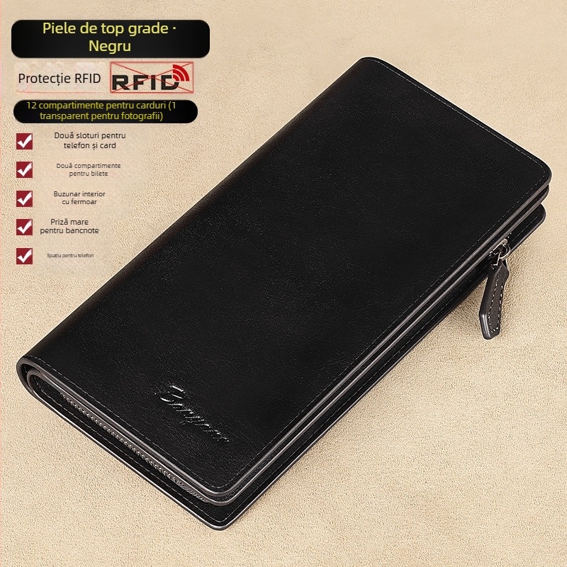 Bananu Portofel masculin din piele – Piele naturală, strat prim, culoare solidă, sloturi multiple pentru carduri