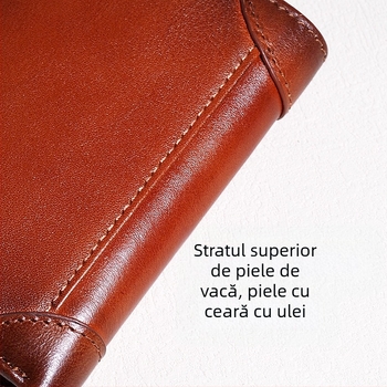 Portofel din piele naturală, strat de piele de vacă, design compact tri-fold cu mai multe buzunare pentru carduri, căptușeală din poliester