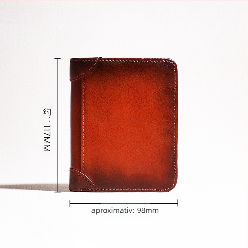 Portofel din piele naturală, strat de piele de vacă, design compact tri-fold cu mai multe buzunare pentru carduri, căptușeală din poliester