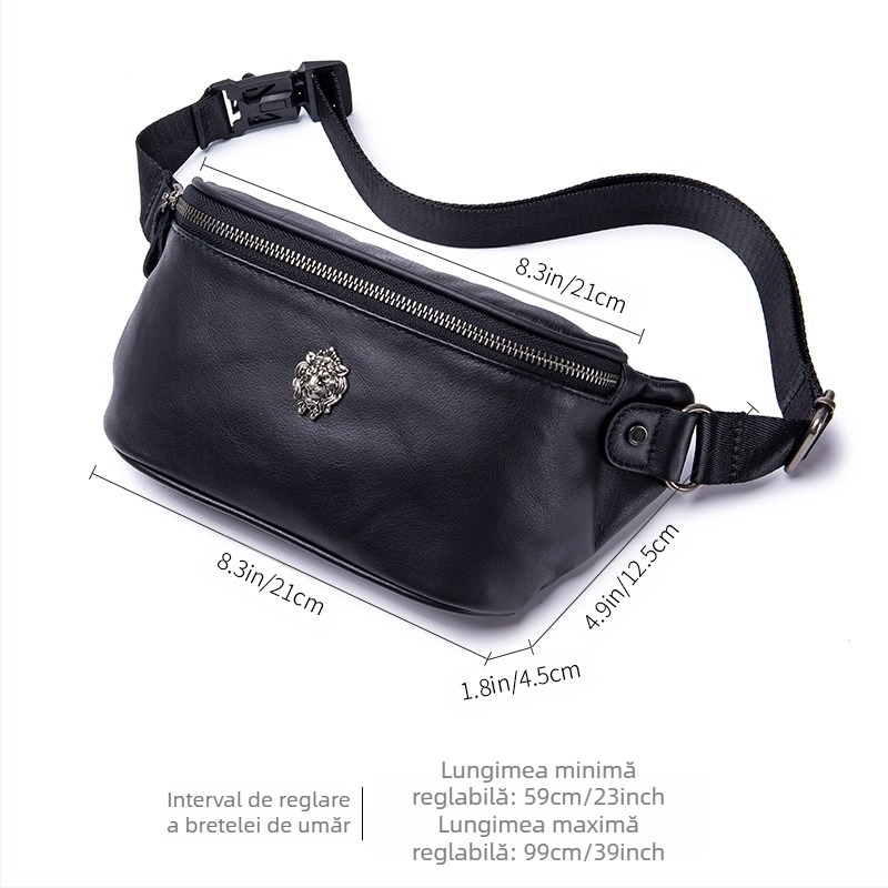 Geantă talie pentru bărbați din piele naturală – Piele de vițel, Primul strat, Căptușire din poliester, Crossbody