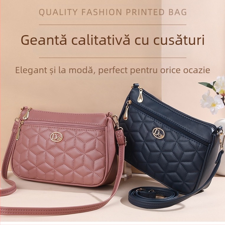 Geantă crossbody din PU, design pătrat, formă orizontală, închidere cu fermoar, căptușeală din poliester