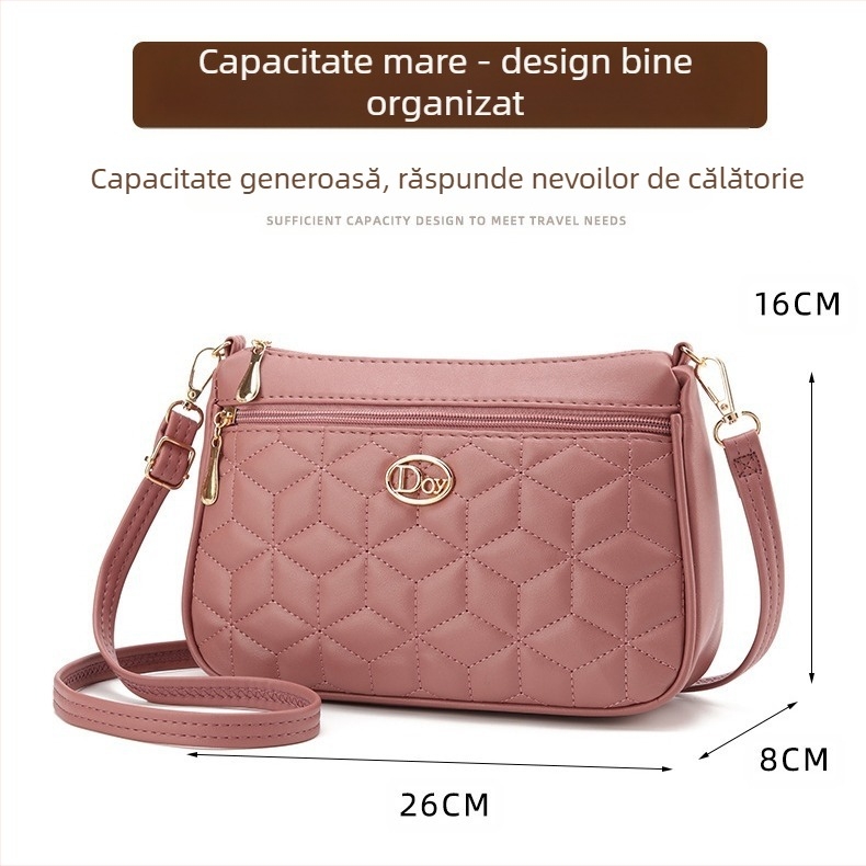 Geantă crossbody din PU, design pătrat, formă orizontală, închidere cu fermoar, căptușeală din poliester