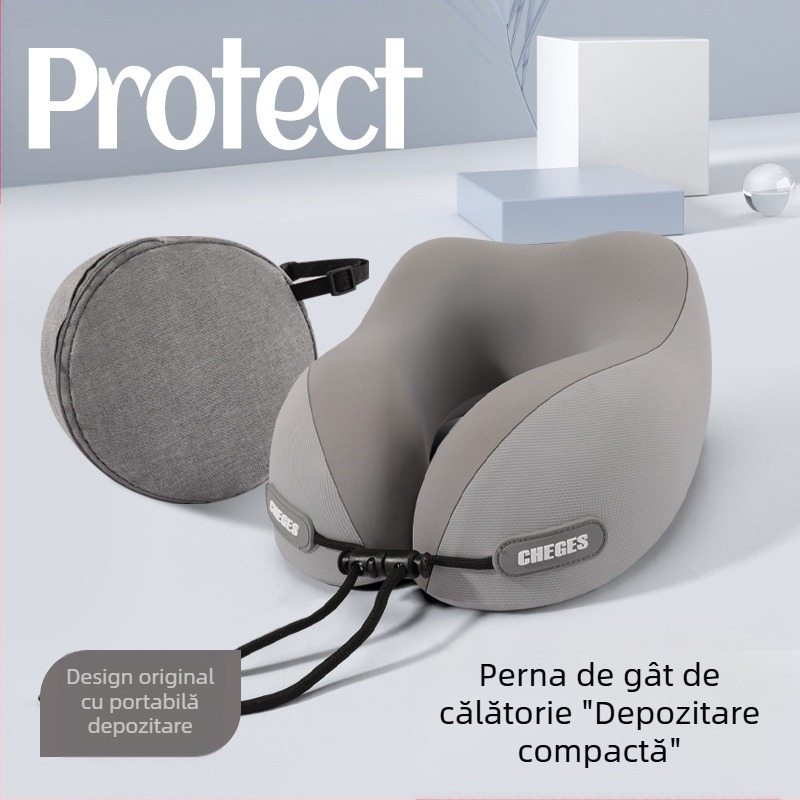 Chegeshi Pernă gât U pentru călătorii, umplere din spumă cu memorie, exterior din fibră sintetică, pentru toate anotimpurile, stil original