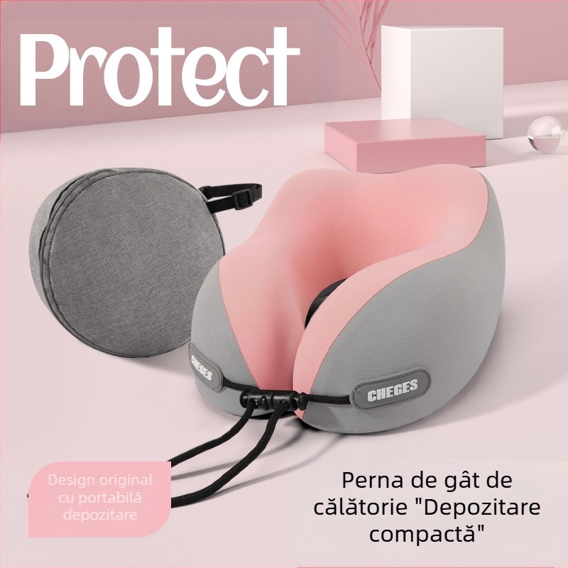 Chegeshi Pernă gât U pentru călătorii, umplere din spumă cu memorie, exterior din fibră sintetică, pentru toate anotimpurile, stil original