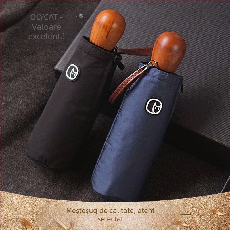 OLYCAT umbrelă pentru soare și ploaie cu 8 brațe, schelet din aliaj, rezistentă la vânt, țesătură fără adeziv (impact), mâner din lemn