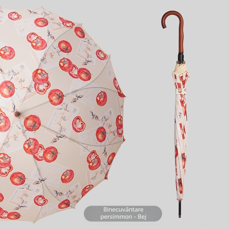 Umbrelă publicitară cu model floral, ramă 16 brațe, mâner lung, deschidere automată, închidere semi-automată, imprimare logo, țesătură 190T