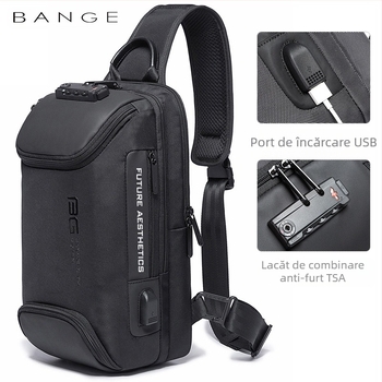 Geantă de piept pentru bărbați, anti-furt, material Oxford, compartiment pentru laptop de 11 inch, buzunar interior cu separator, stil urban