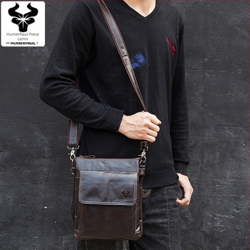 Geantă de umăr pentru bărbați din piele naturală, piele de vită în strat superior, model HL-MH553, căptușeală poliester, design uni