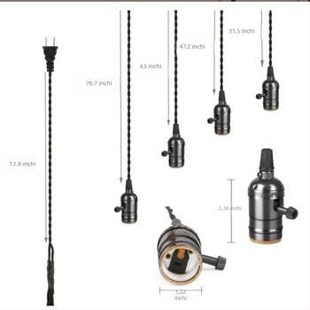 Cablu pentru lampă cu întrerupător răsucit, 110-250V, 4A, cablu împletit + metal + plastic, rezistent la 210°C