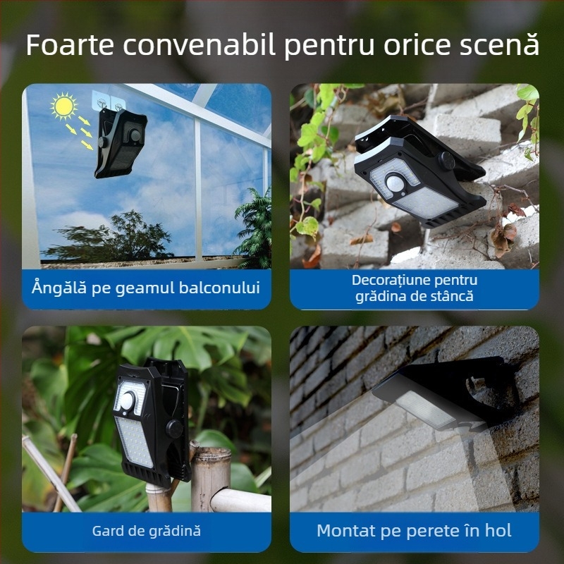 Lampa solară de perete LED pentru exterior, cu senzor de mișcare, pentru curte și grădină