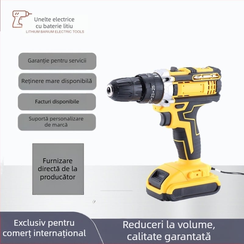 Rockita set bormașină cu impact și șurubelniță fără fir, baterie Li-ion de 21V, include baterie, încărcător și cutie din plastic, rotație înainte/înapoi