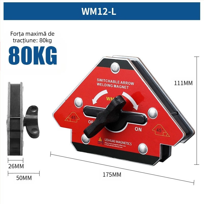 Pozitionator magnetic pentru sudură - Lishuai, forță de retenție 25 kg, dispozitiv de fixare pentru sudură