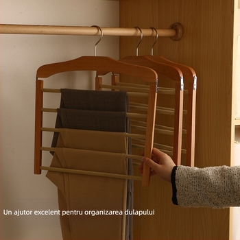 Raft pentru pantaloni din lemn, pentru garderobă, cu mai multe niveluri, antiderapant