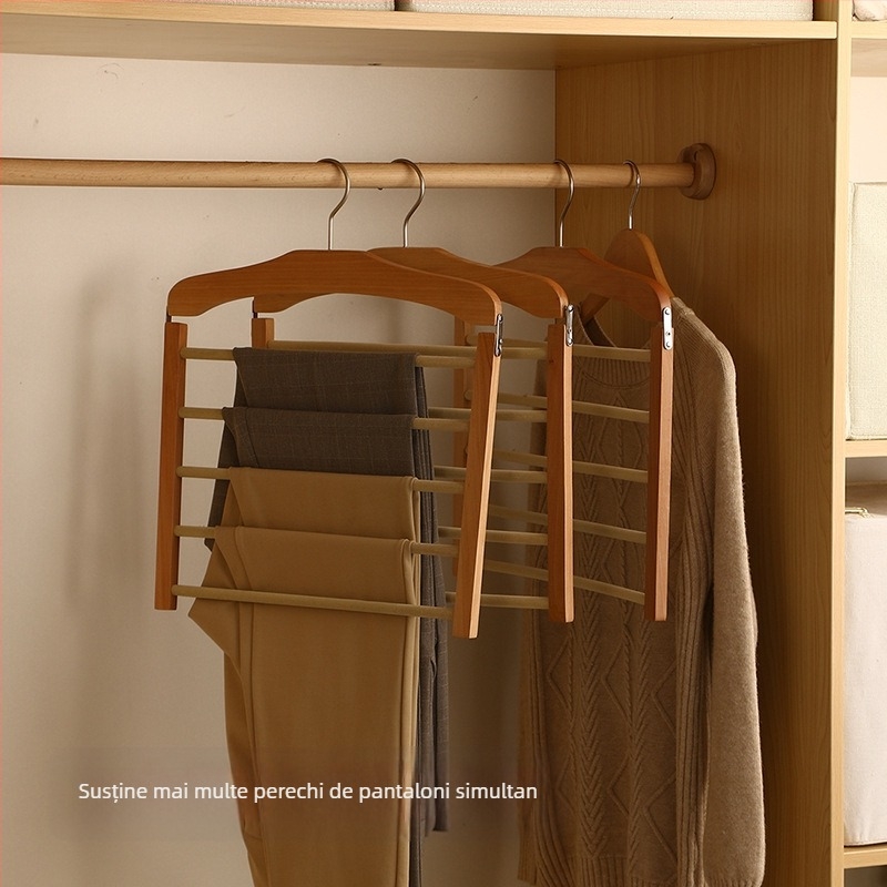 Raft pentru pantaloni din lemn, pentru garderobă, cu mai multe niveluri, antiderapant
