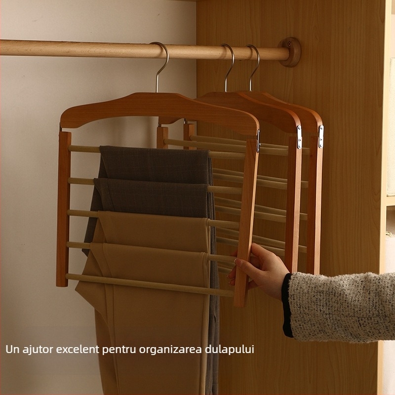 Raft pentru pantaloni din lemn, pentru garderobă, cu mai multe niveluri, antiderapant