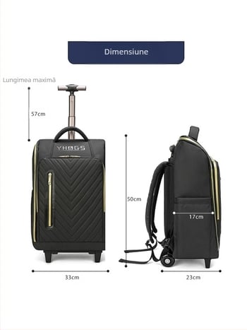 Rucsac de călătorie cu roți universale, din poliester, închidere cu fermoar, greutate 2,5 kg