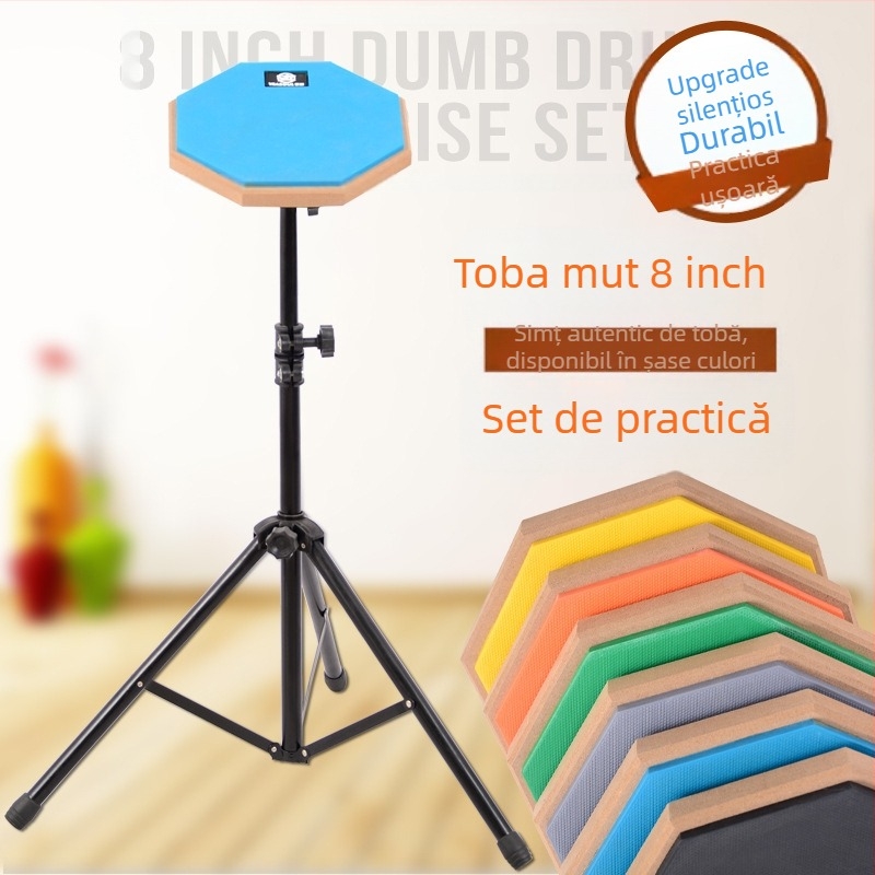 Set de plăci de antrenament pentru tobă, 8 inch, din cauciuc natural