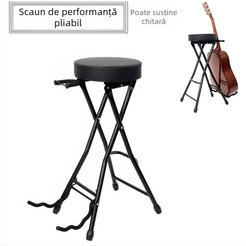 Scaun pliat pentru chitară, taburet pentru chitare și bas, tapițat din piele, cu burete, placă din lemn și cadru din metal – brand MCSJ, pentru chitare și bas, pentru spectacole și repetiții