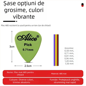 Alice 100 plectre pentru chitară și ukulele, ABS material, grosimi variate 0.58-1.5 mm