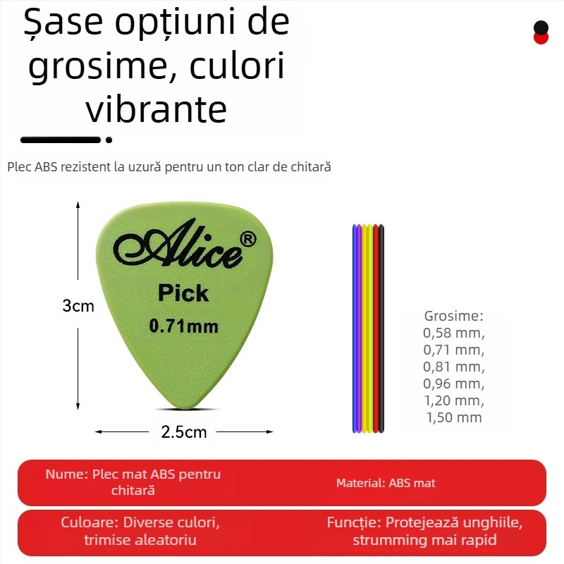 Alice 100 plectre pentru chitară și ukulele, ABS material, grosimi variate 0.58-1.5 mm