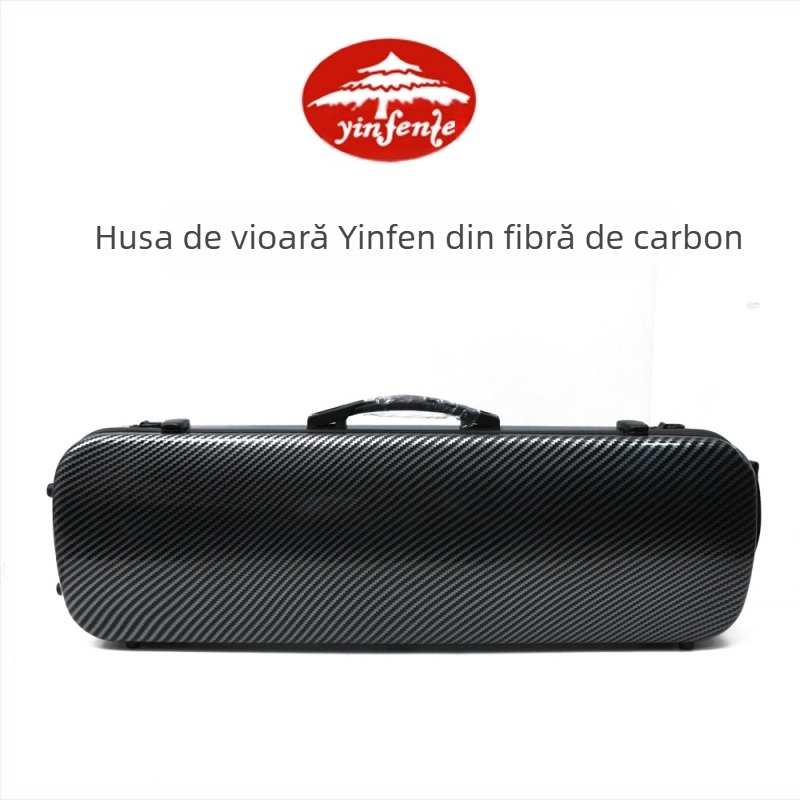 Carcasă pentru vioară - ultra-ușoară, fibră de carbon, încuietoare, higrometru, căptușeală din catifea
