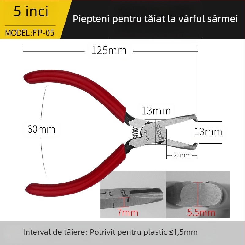 Sitli clește antimagnetic pentru electronice – fălci plate, gură subțire, cap plat