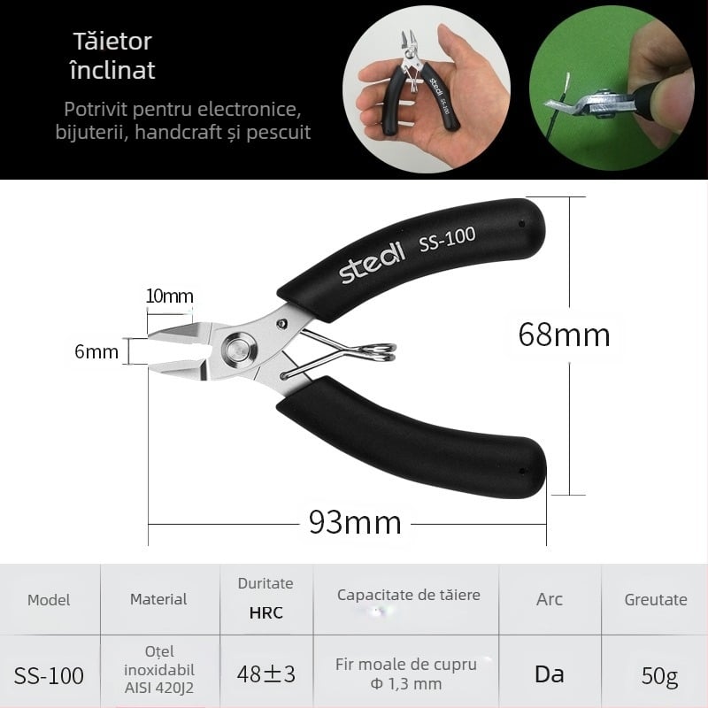 Sitli clește antimagnetic pentru electronice – fălci plate, gură subțire, cap plat