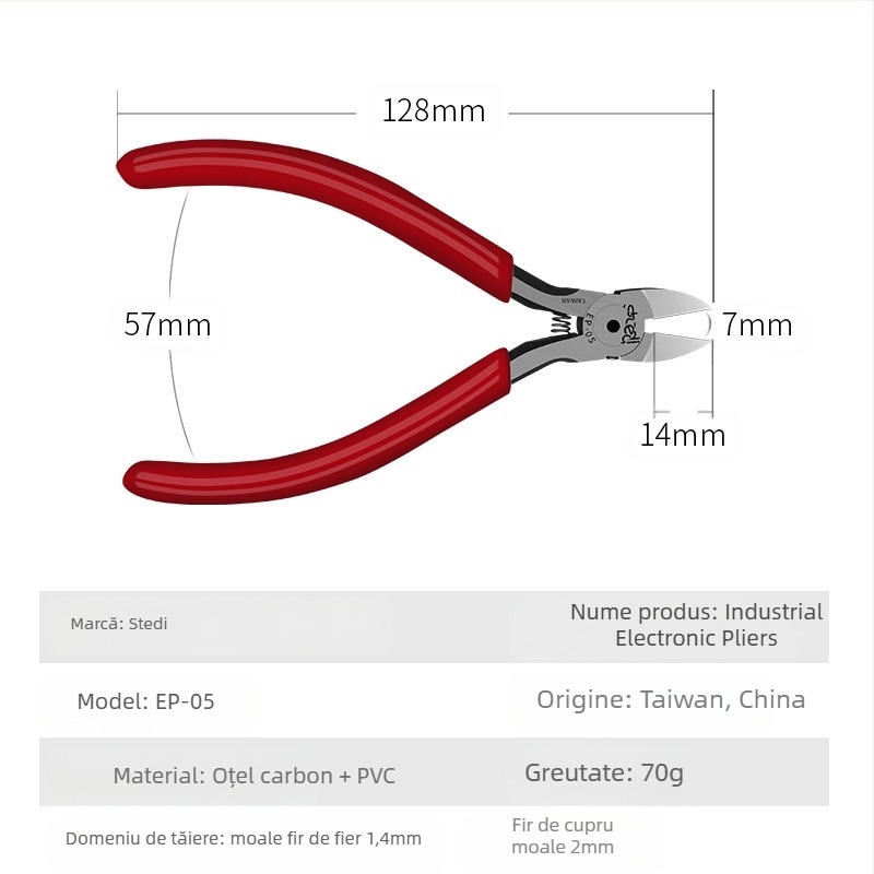 Sitli clește antimagnetic pentru electronice – fălci plate, gură subțire, cap plat