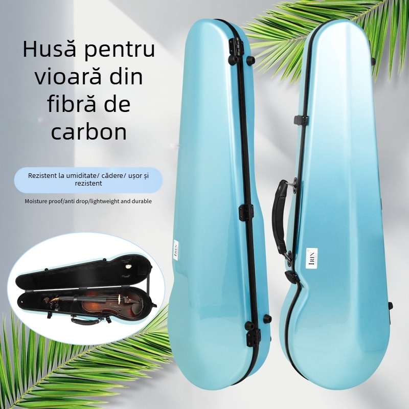 Geantă pentru vioară VB-45 din fibră de carbon, ultraușoară, cu higrometru și curea de umăr