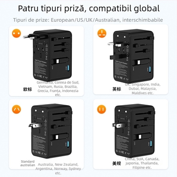 Kantravel adaptor de călătorie PD70W pentru încărcare rapidă cu cablu de date — priză universală, compatibilitate la nivel mondial