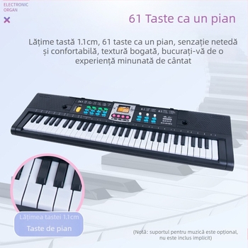 Tastatură electronică pentru copii, 61 taste, multifuncțională, cu microfon și sursă de alimentare; material: plastic; origine: Fujian; vârstă 4-6 ani; certificare 3C 2014152202012591