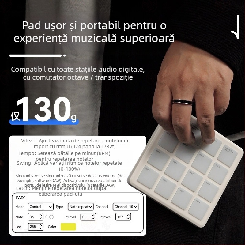 M-VAVE SMC PAD Pocket - Pad Mini MIDI Keyboard Controller, carcasă ABS