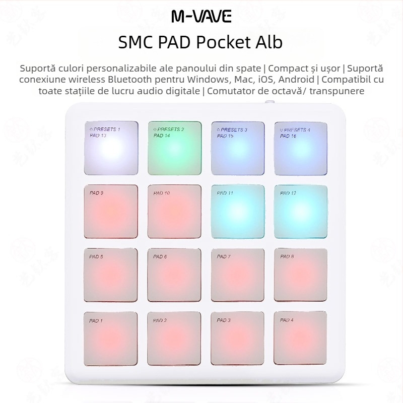 M-VAVE SMC PAD Pocket - Pad Mini MIDI Keyboard Controller, carcasă ABS