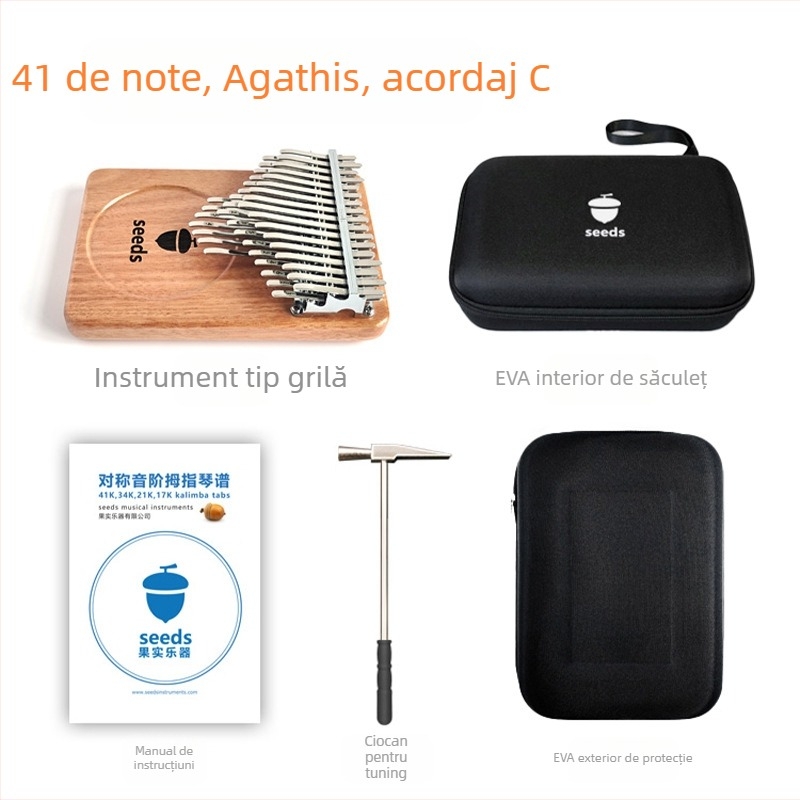 Fruit Kalimba cu 41 de sunete, placă din lemn cu structură din trei straturi