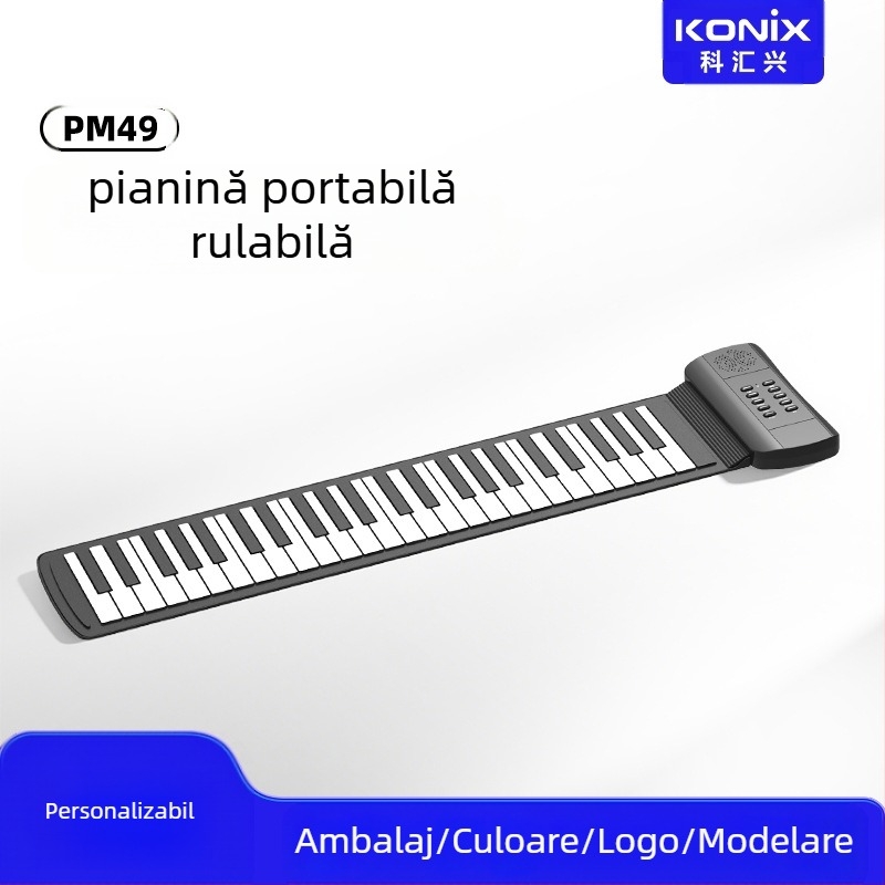 Pian PM49 — 49 taste din silicon, portabil, vertical pentru începători