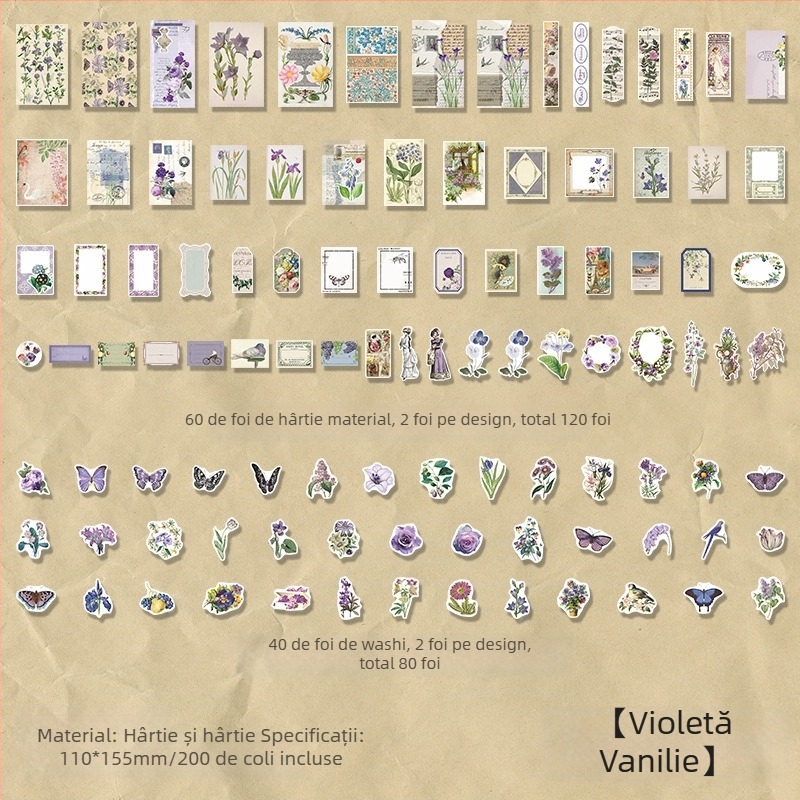 Hârtie de bază decorativă pentru jurnal DIY, motive florale, seria Infeel.me Flower and Wine, imprimare în stil japonez, 4 modele, potrivită pentru lipire