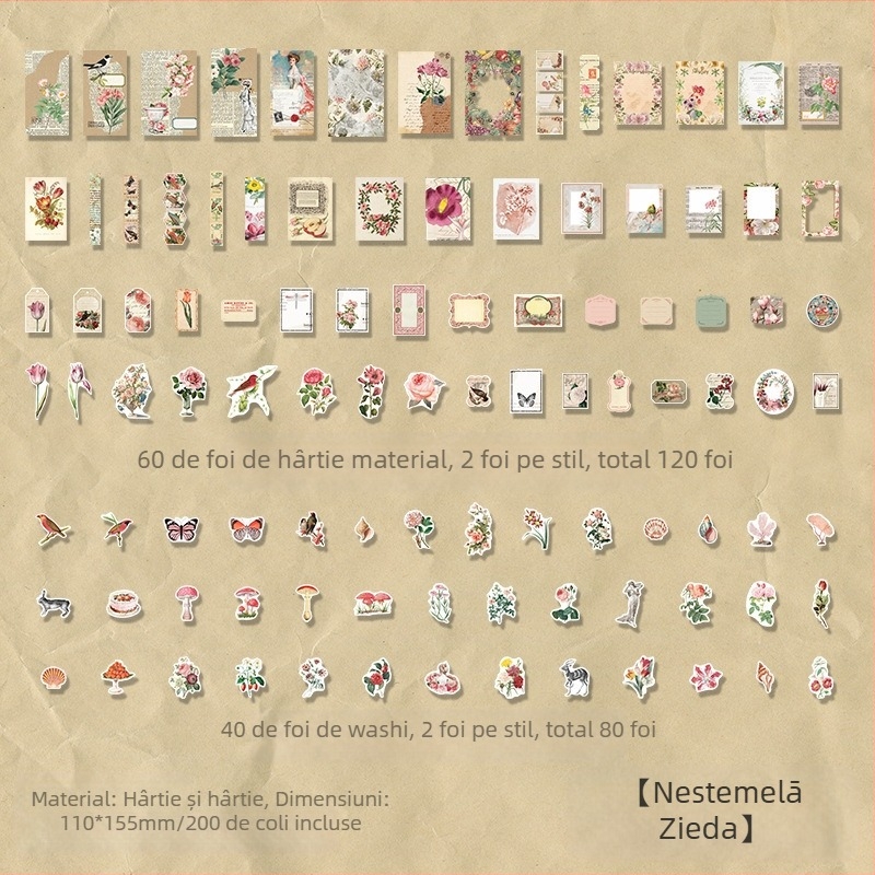 Hârtie de bază decorativă pentru jurnal DIY, motive florale, seria Infeel.me Flower and Wine, imprimare în stil japonez, 4 modele, potrivită pentru lipire