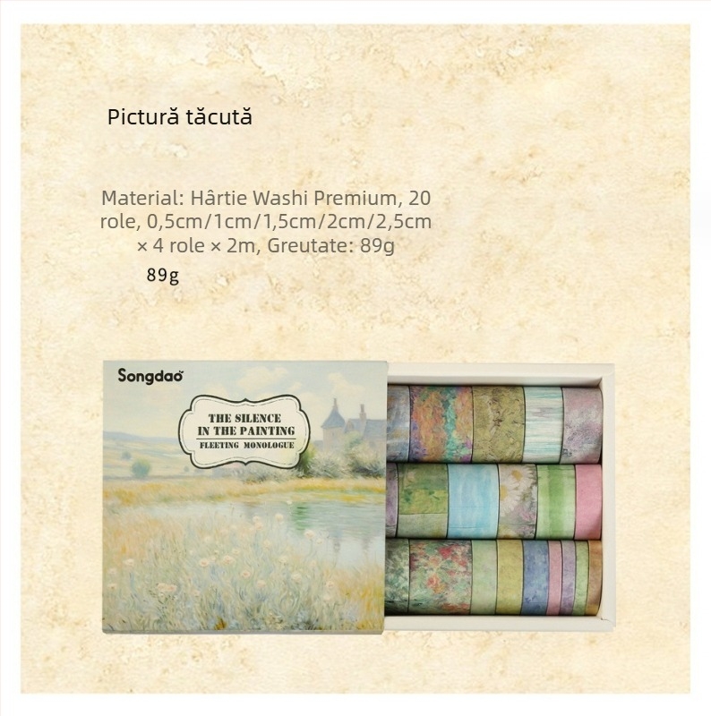 Set de bandă washi în cutie – stil antic/retro pentru jurnal și colaj, materiale DIY pe hârtie și etichete decorative