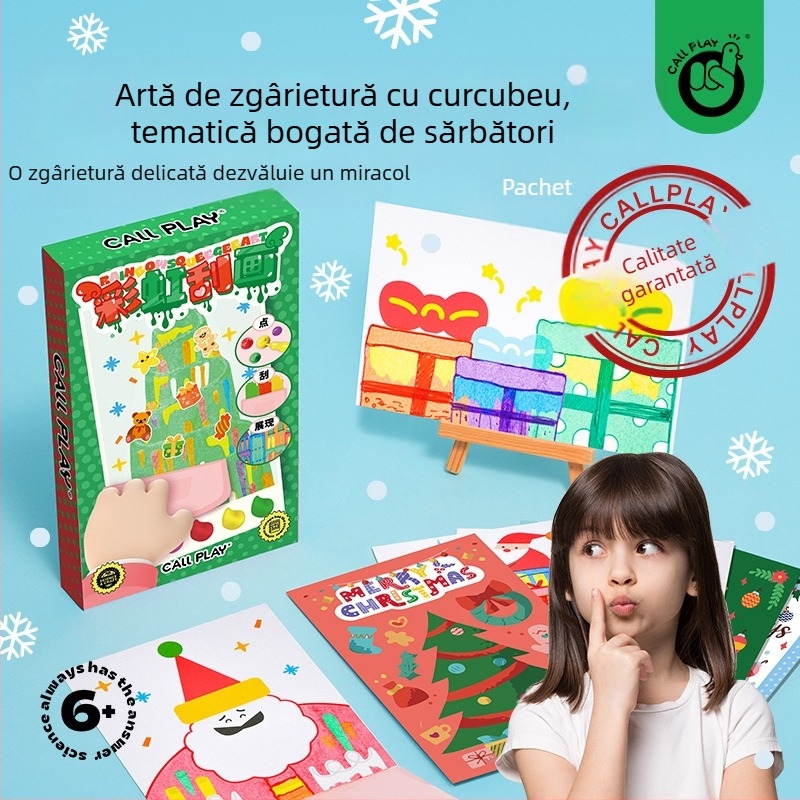 Answer Duck Kit DIY Scratch Art pentru copii – Artă pe hârtie, Include semn de carte și carte poștală, Vârsta 3-6 ani, Ambalaj: cutie de carton