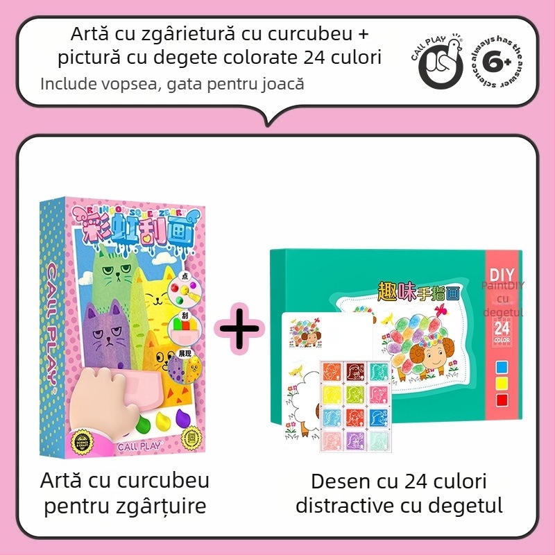 Answer Duck Kit DIY Scratch Art pentru copii – Artă pe hârtie, Include semn de carte și carte poștală, Vârsta 3-6 ani, Ambalaj: cutie de carton
