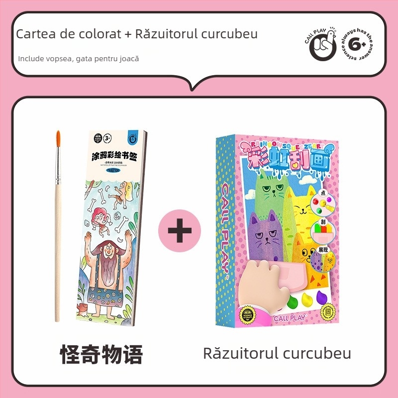 Answer Duck Kit DIY Scratch Art pentru copii – Artă pe hârtie, Include semn de carte și carte poștală, Vârsta 3-6 ani, Ambalaj: cutie de carton