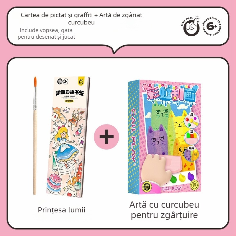 Answer Duck Kit DIY Scratch Art pentru copii – Artă pe hârtie, Include semn de carte și carte poștală, Vârsta 3-6 ani, Ambalaj: cutie de carton