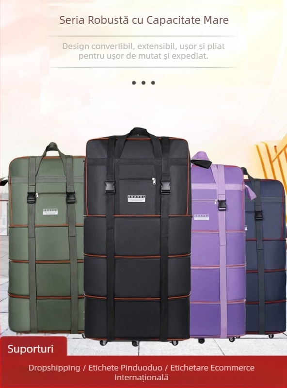 Feiyi Geantă de bagaje 56-75L cu material Oxford, impermeabilă, pliabilă, cu roți telescopice universale
