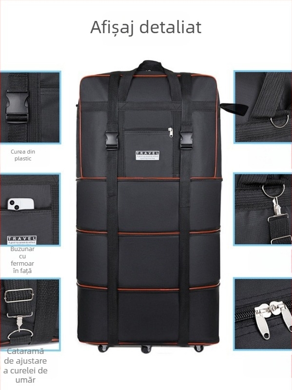 Feiyi Geantă de bagaje 56-75L cu material Oxford, impermeabilă, pliabilă, cu roți telescopice universale