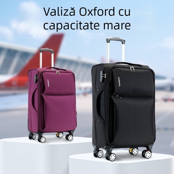 Valiză unisex din pânză Oxford, cu roți universale, deschidere cu fermoar, greutate 5,5 kg, încuietoare cu combinație standard