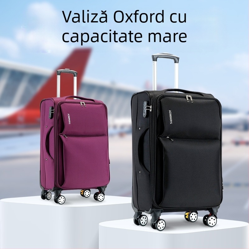 Valiză unisex din pânză Oxford, cu roți universale, deschidere cu fermoar, greutate 5,5 kg, încuietoare cu combinație standard