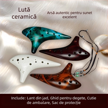 SALA ocarina ceramică cu 12 găuri, Alto C, cu șnur de purtare, husă de protecție și diagramă de poziționare a degetelor