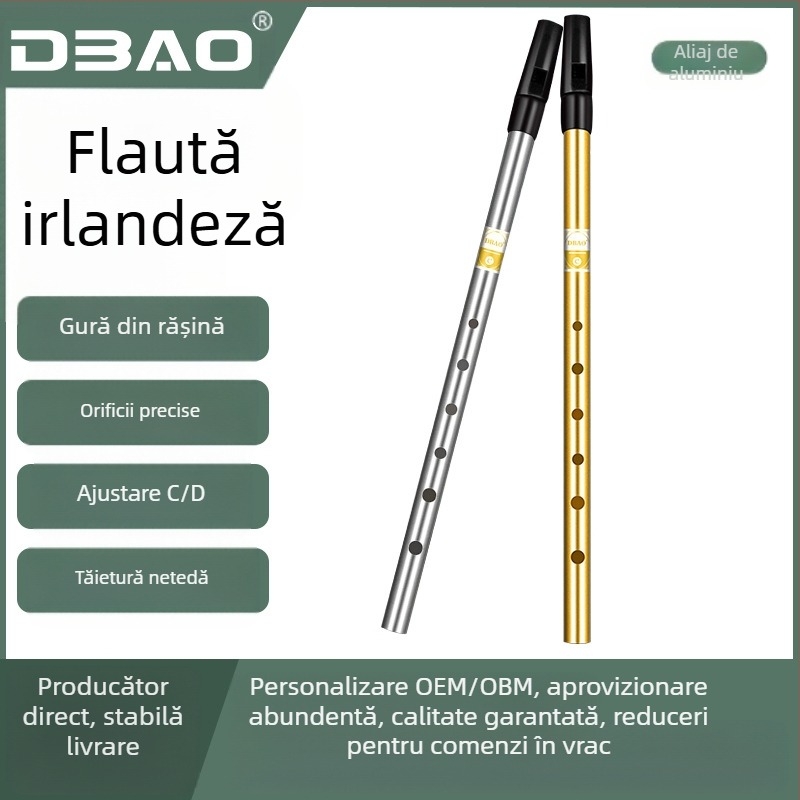 fluier irlandez cu șase orificii, corp din aliaj cupru-rezină-aluminiu, chei C și D